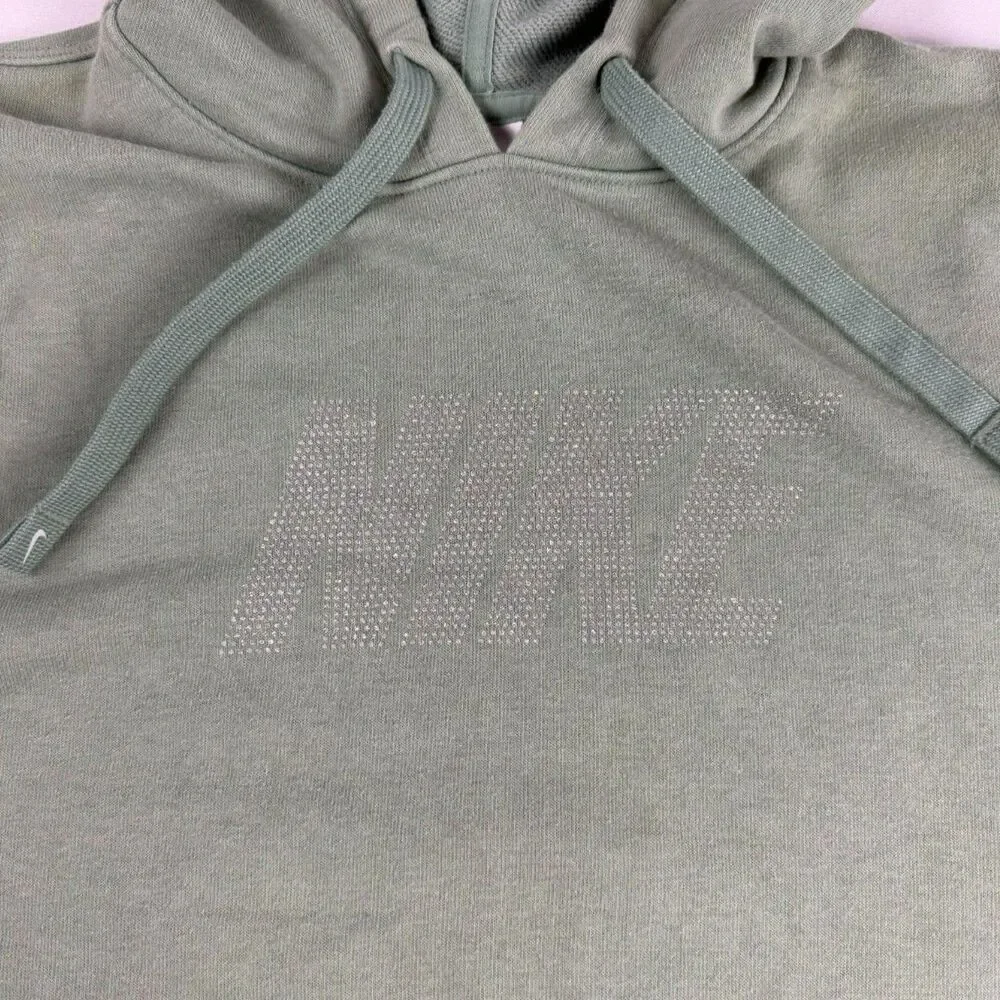 Nike Women's Sage Green Sparkle Logo Hoodie - M